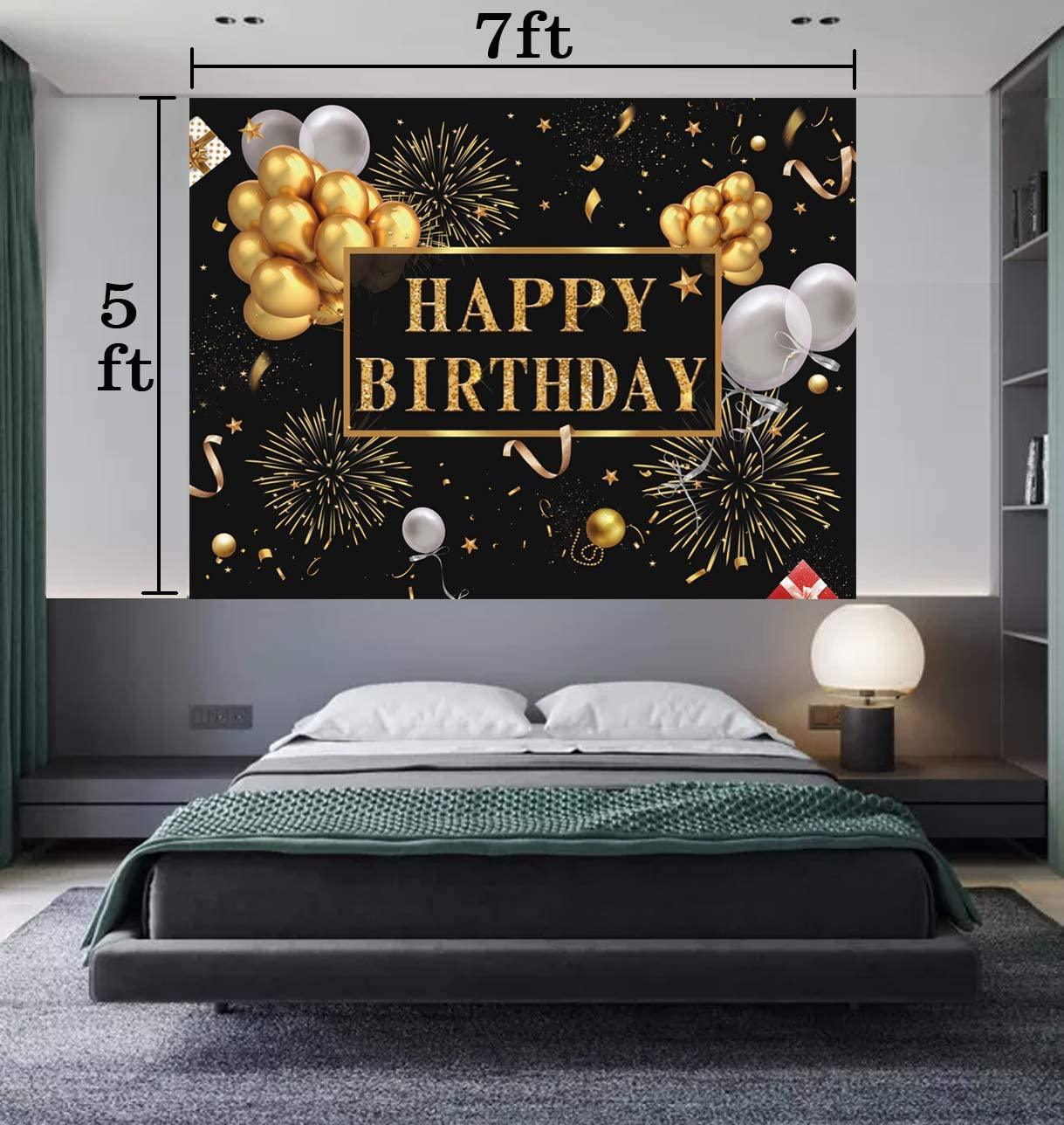 7x5ft Happy Birthday Backdrop Banner, Birthday Party Decor,Black Gold Poster Photo Booth Backdrop Background - Decotree.co Online Shop