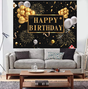 7x5ft Happy Birthday Backdrop Banner, Birthday Party Decor,Black Gold Poster Photo Booth Backdrop Background - Decotree.co Online Shop