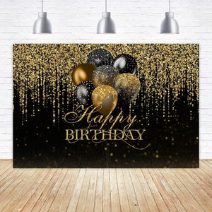 7x5ft Happy Birthday Backdrop Glitter Black and Gold Balloons Photography Background - Decotree.co Online Shop