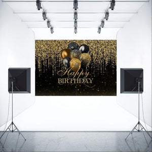 7x5ft Happy Birthday Backdrop Glitter Black and Gold Balloons Photography Background - Decotree.co Online Shop