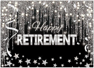 7X5FT Happy Retirement Backdrop Black and Silver Glitter Shiny Stars Background - Decotree.co Online Shop