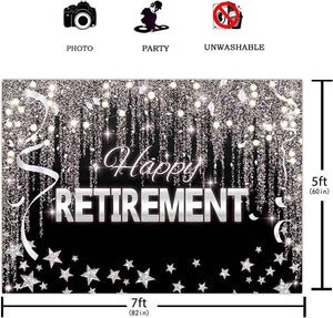 7X5FT Happy Retirement Backdrop Black and Silver Glitter Shiny Stars Background - Decotree.co Online Shop