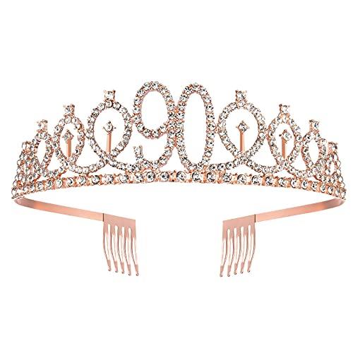 90th Birthday Sash and Tiara for Women, Rose Gold Birthday Sash Crown 90 & Fabulous Sash and Tiara for Women, 90th Birthday Gifts for Happy 90th Birthday Party Favor Supplies - Decotree.co Online Shop