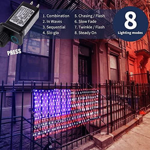 American Flag Lights with 390 Super Bright Led and 8 Fantastic Modes, Waterproof Led Flag Net Light of the United States - Decotree.co Online Shop