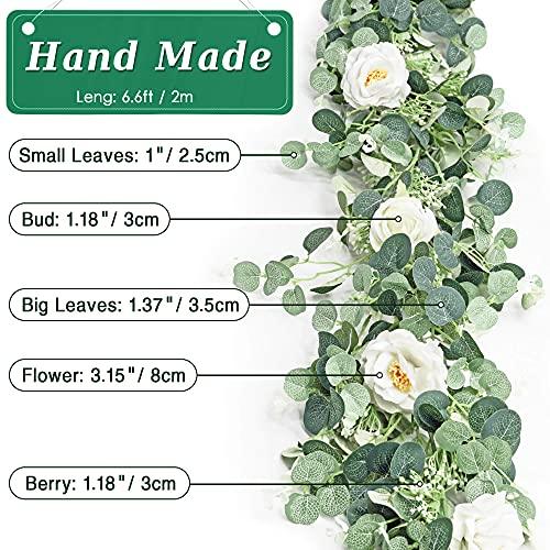 Artificial Eucalyptus Garland with White Rose 6.6 Feet Artificial Floral Vines for Wedding Decorations Indoor Outdoor Backdrop Wall Décor Table Runner - Decotree.co Online Shop