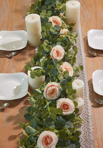 Artificial Eucalyptus Garland with White Rose 6.6 Feet Artificial Floral Vines for Wedding Decorations Indoor Outdoor Backdrop Wall Décor Table Runner - Decotree.co Online Shop