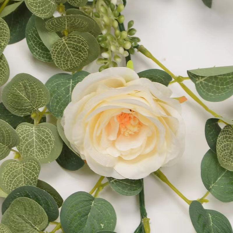 Artificial Eucalyptus Garland with White Rose 6.6 Feet Artificial Floral Vines for Wedding Decorations Indoor Outdoor Backdrop Wall Décor Table Runner - Decotree.co Online Shop