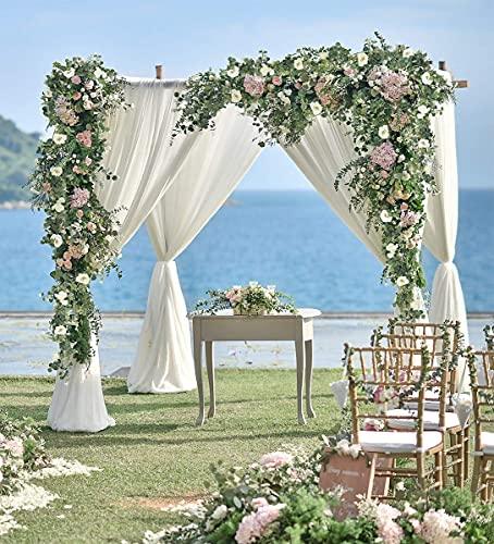 Artificial Eucalyptus Garland with White Rose 6.6 Feet Artificial Floral Vines for Wedding Decorations Indoor Outdoor Backdrop Wall Décor Table Runner - Decotree.co Online Shop