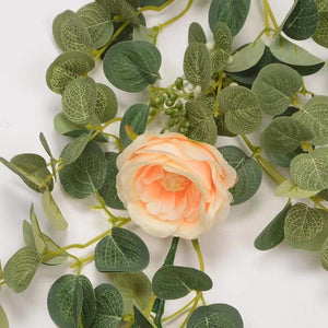 Artificial Eucalyptus Garland with White Rose 6.6 Feet Artificial Floral Vines for Wedding Decorations Indoor Outdoor Backdrop Wall Décor Table Runner - Decotree.co Online Shop