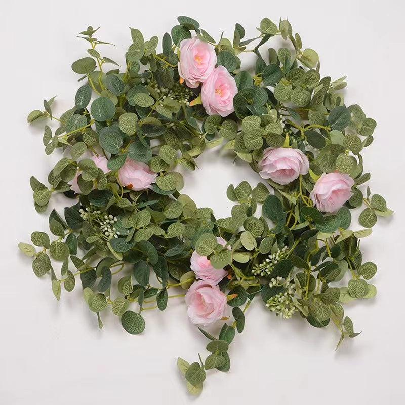 Artificial Eucalyptus Garland with White Rose 6.6 Feet Artificial Floral Vines for Wedding Decorations Indoor Outdoor Backdrop Wall Décor Table Runner - Decotree.co Online Shop