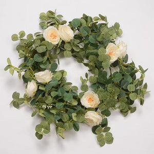 Artificial Eucalyptus Garland with White Rose 6.6 Feet Artificial Floral Vines for Wedding Decorations Indoor Outdoor Backdrop Wall Décor Table Runner - Decotree.co Online Shop