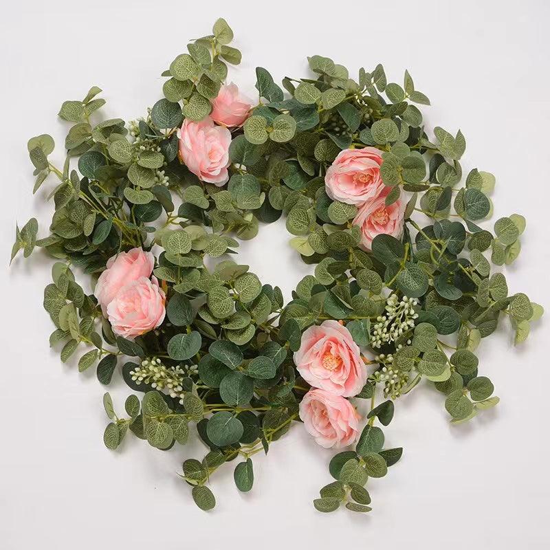 Artificial Eucalyptus Garland with White Rose 6.6 Feet Artificial Floral Vines for Wedding Decorations Indoor Outdoor Backdrop Wall Décor Table Runner - Decotree.co Online Shop