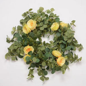 Artificial Eucalyptus Garland with White Rose 6.6 Feet Artificial Floral Vines for Wedding Decorations Indoor Outdoor Backdrop Wall Décor Table Runner - Decotree.co Online Shop