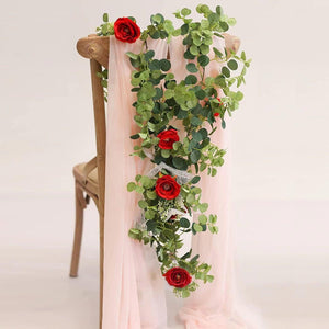 Artificial Eucalyptus Garland with White Rose 6.6 Feet Artificial Floral Vines for Wedding Decorations Indoor Outdoor Backdrop Wall Décor Table Runner - Decotree.co Online Shop