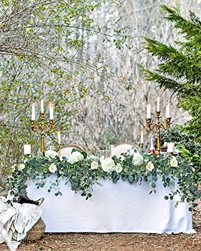 Artificial Eucalyptus Garland with White Rose 6.6 Feet Artificial Floral Vines for Wedding Decorations Indoor Outdoor Backdrop Wall Décor Table Runner - Decotree.co Online Shop