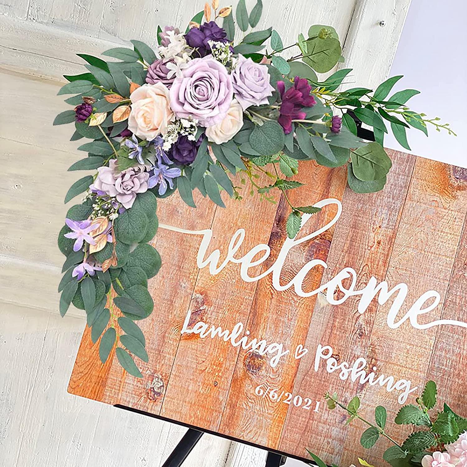 Artificial Flower Swag Set of 2 Wedding Welcome Sign Decorations Wedding Arch Flowers Garland - Decotree.co Online Shop