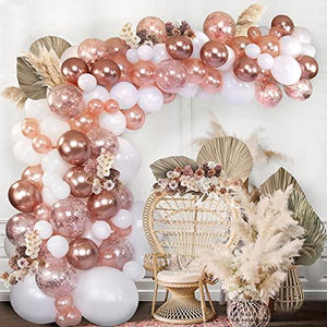 Balloon Arch Kit Rose Gold Balloon Garland | Rose Gold Crushed Confetti, White, Rose Gold Chrome Premium Balloons + Accessories - Decotree.co Online Shop