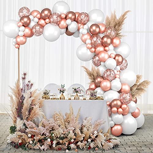 Balloon Arch Kit Rose Gold Balloon Garland | Rose Gold Crushed Confetti, White, Rose Gold Chrome Premium Balloons + Accessories - Decotree.co Online Shop