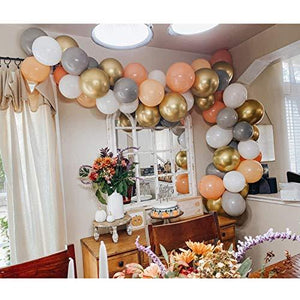 Balloon Garland Kit 100 Pcs 12 In Orange Peach Blush Gray Gold Metallic White Balloon Arch Kit for Baby Shower, Bridal Shower, Wedding, Birthday - Decotree.co Online Shop