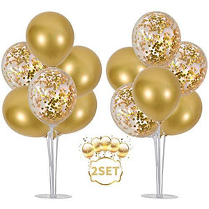 Balloons Stand Kit Table Decorations,2 Set with 14 Sticks, 14 Cups, 2 Base, 16 Gold Balloons for Wedding Graduation 30th 40th 50th birthday - Decotree.co Online Shop