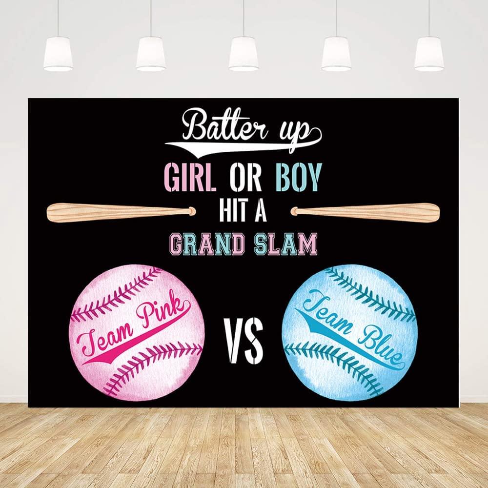 Baseball Gender Reveal Backdrop Girl or Boy Black Team Pink or Team Blue Sports Themed Photography Background - Decotree.co Online Shop