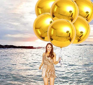 Big 22 Inch Gold Foil Balloons - Pack of 6 | 360 Degree 4D Round Metallic Gold Balloons | Mirror Finish Chrome - Decotree.co Online Shop