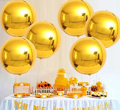 Big 22 Inch Gold Foil Balloons - Pack of 6 | 360 Degree 4D Round Metallic Gold Balloons | Mirror Finish Chrome - Decotree.co Online Shop