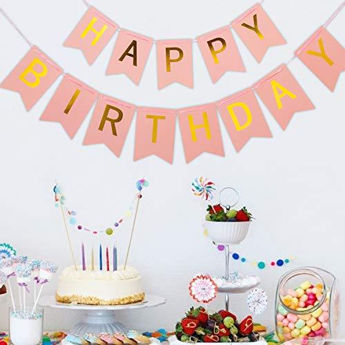 Birthday Decorations, Pink and Golden Premium Quality Happy Birthday Banners with Golden Sparkle Shimmering Letters - Decotree.co Online Shop