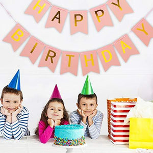 Birthday Decorations, Pink and Golden Premium Quality Happy Birthday Banners with Golden Sparkle Shimmering Letters - Decotree.co Online Shop