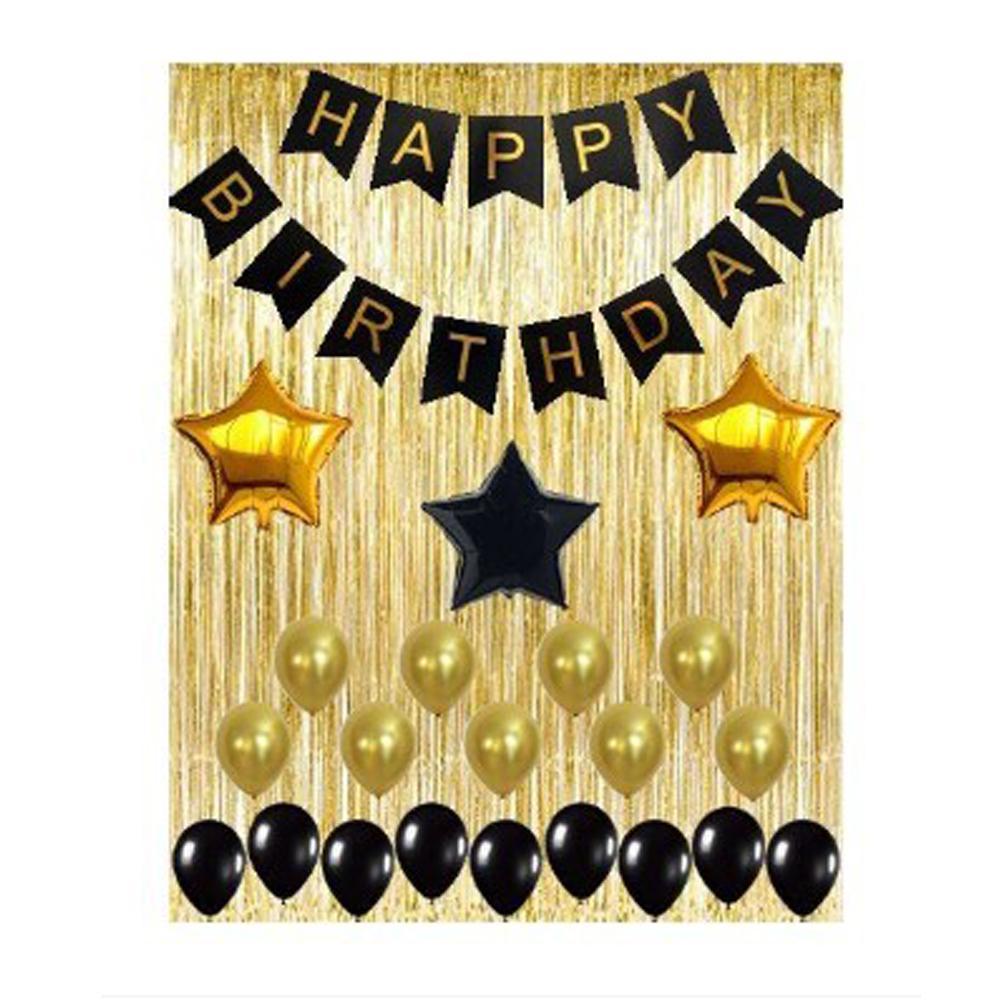 Birthday Party Banner Balloons Decoration - Black Gold Birthday Decorations Party Supplies - Happy Birthday Banner, Confetti Balloons, Foil Heart - Decotree.co Online Shop