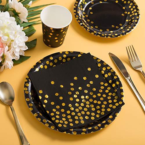 Black and Gold Party Supplies 175 Pieces Golden Dot Disposable Party Dinnerware - Black Paper Plates Napkins Cups, Gold Plastic Forks Knives Spoons for Graduation, Birthday, Cocktail Party - Decotree.co Online Shop