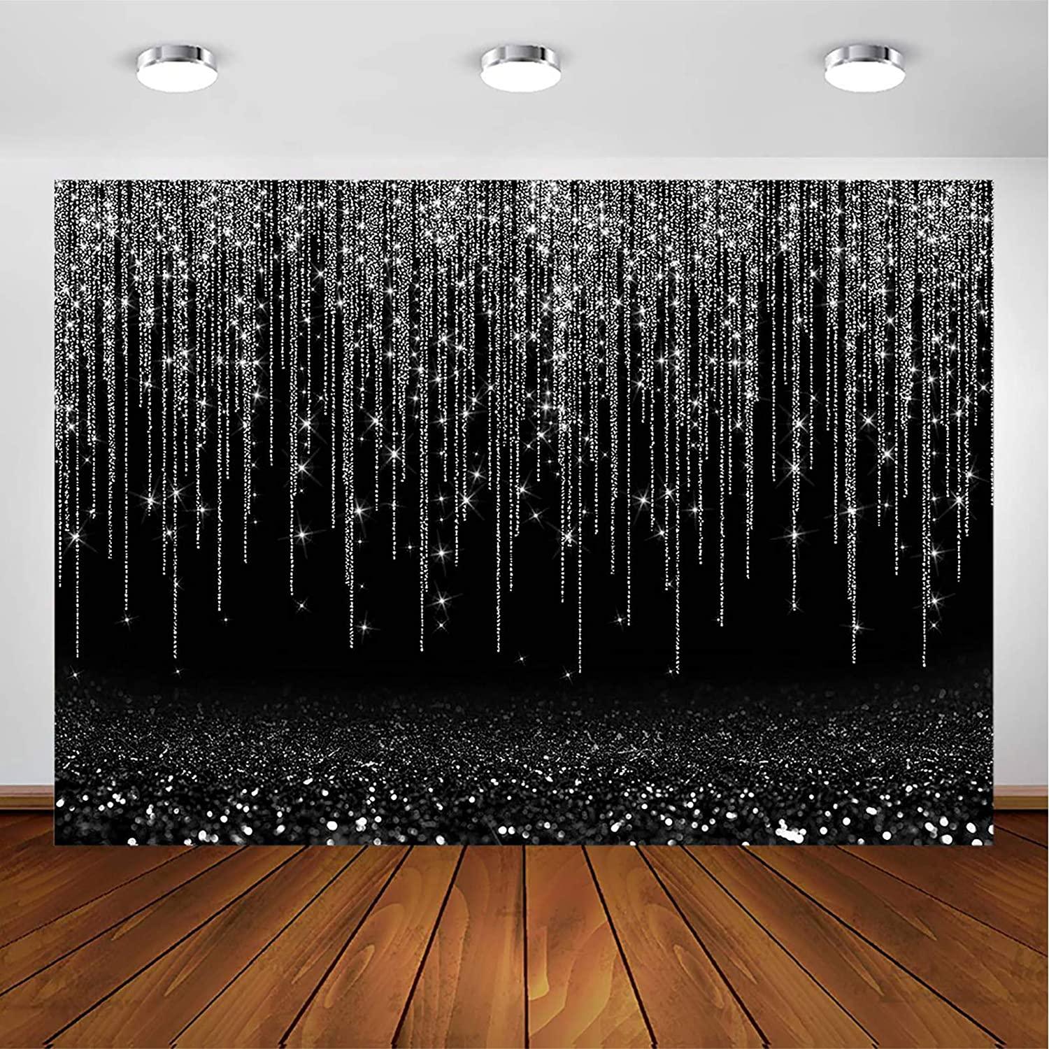 Black and Silver Glitter Sparkle Backdrop for Adult Kids Bday Party Decorations Photography Background - Decotree.co Online Shop