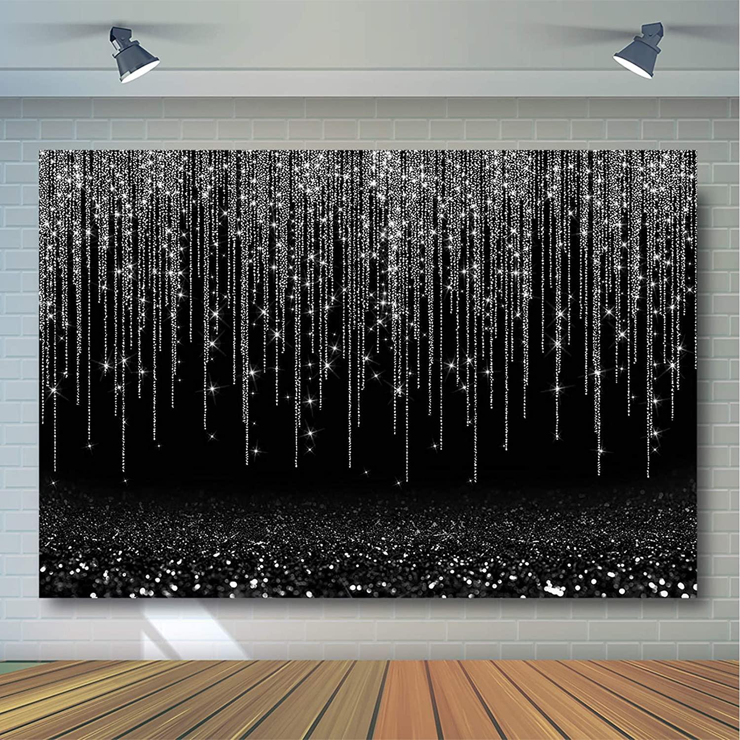 Black and Silver Glitter Sparkle Backdrop for Adult Kids Bday Party Decorations Photography Background - Decotree.co Online Shop