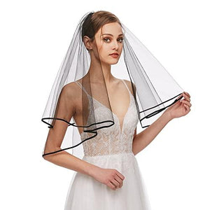 Black Bridal Veil Women's Simple Tulle Short Bachelorette Party Wedding Veil Ribbon Edge With Comb for Wedding Hen Party (Black) - Decotree.co Online Shop