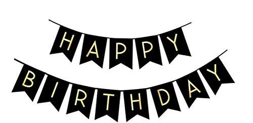 Black Happy Birthday Bunting Banner with Shiny Gold Letters Party Supplies - Decotree.co Online Shop