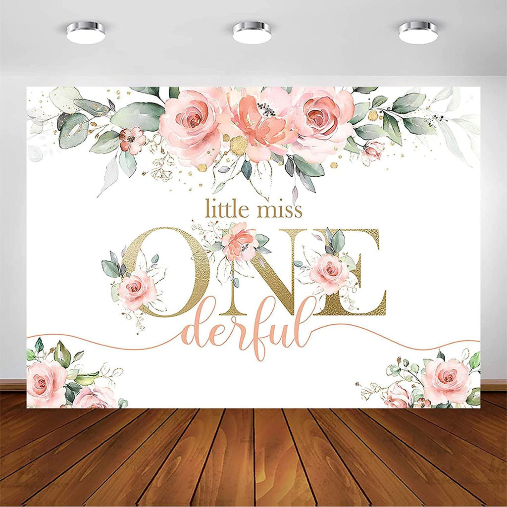 Blush Pink Floral 1st Birthday Party Backdrop for Girl Miss Onederful Party Photography Background - Decotree.co Online Shop