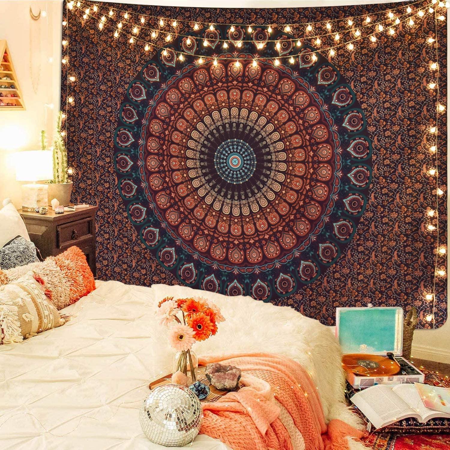 Bohemian Mandala Tapestry Hippie Tapestries Psychedelic Peacock Boho Tapestry Wall Hanging for Bedroom - Decotree.co Online Shop