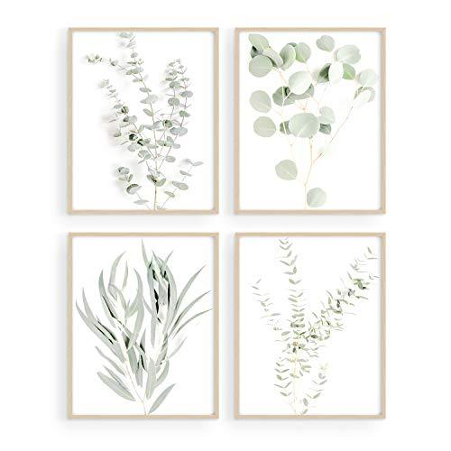 Botanical Plant Wall Art Prints - Set of 4 Plant Wall Decor Prints Floral Kitchen Flower Leaves Wall Art Boho Leaf Eucalyptus (UNFRAMED) - Decotree.co Online Shop