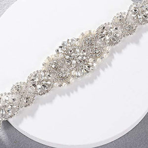 Bridal Rhinestone Wedding Belts Hand Clear Crystal 22In Length with Ivory Organza Ribbon for Bridal Gowns - Decotree.co Online Shop