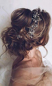 Bridal Rose Gold and Gold Silver Extra Long Pearl and Crystal Beads Bridal Hair Vine Wedding Head Piece Bridal Hair Accessories (Silver) - Decotree.co Online Shop