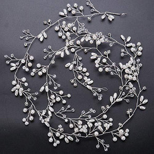 Bridal Rose Gold and Gold Silver Extra Long Pearl and Crystal Beads Bridal Hair Vine Wedding Head Piece Bridal Hair Accessories (Silver) - Decotree.co Online Shop