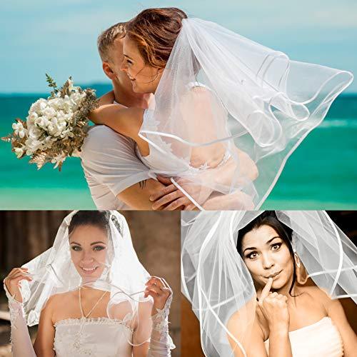 Bridal Veil Women's Simple Tulle Short Wedding Veil Ribbon Edge with Comb for Wedding Bachelorette Party (White) - Decotree.co Online Shop