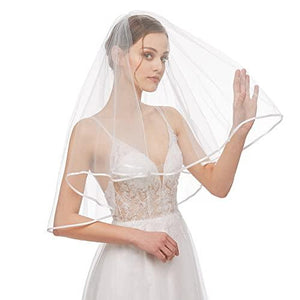 Bridal Veil Women's Simple Tulle Short Wedding Veil Ribbon Edge with Comb for Wedding Bachelorette Party (White) - Decotree.co Online Shop