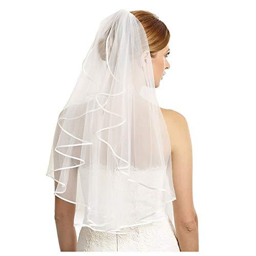 Bridal Veil Women's Simple Tulle Short Wedding Veil Satin Edge With Comb for Wedding Bachelorette Party (Off White) - Decotree.co Online Shop