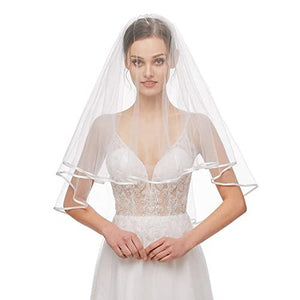 Bridal Veil Women's Simple Tulle Short Wedding Veil Satin Edge With Comb for Wedding Bachelorette Party (Off White) - Decotree.co Online Shop