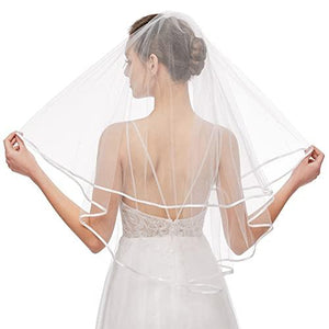 Bridal Veil Women's Simple Tulle Short Wedding Veil Satin Edge With Comb for Wedding Bachelorette Party (Off White) - Decotree.co Online Shop