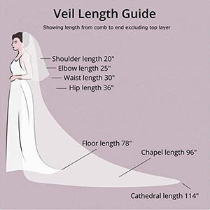 Bride Wedding Lace Veils Long Cathedral Veil Soft Tulle Bridal Veils with Comb 118" (White) - Decotree.co Online Shop