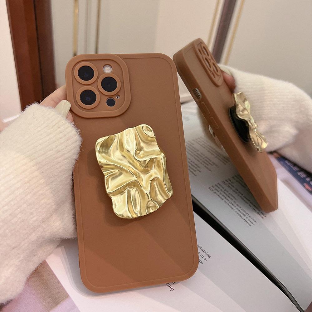 Brown With Gold Grip Phone 14 14 Pro Max Case iPhone 13 12 Pro iPhone 13 12 Pro Max Case - Decotree.co Online Shop