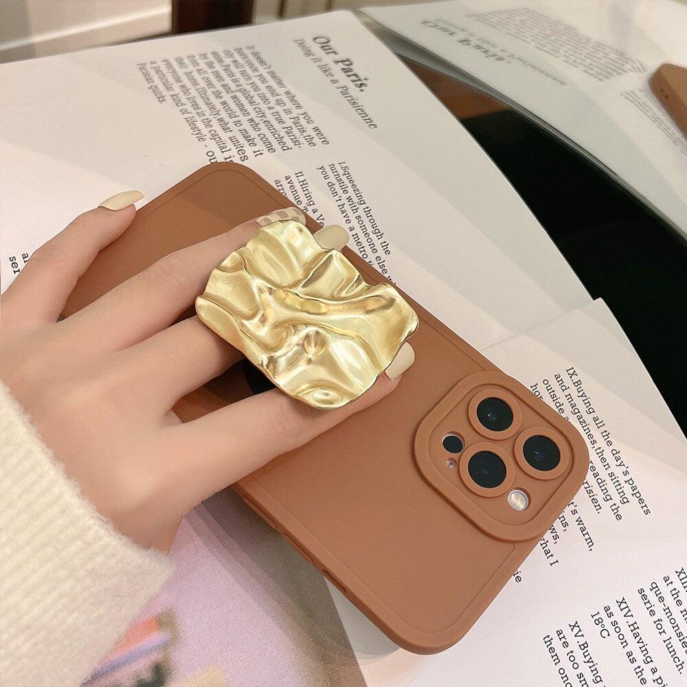 Brown With Gold Grip Phone 14 14 Pro Max Case iPhone 13 12 Pro iPhone 13 12 Pro Max Case - Decotree.co Online Shop