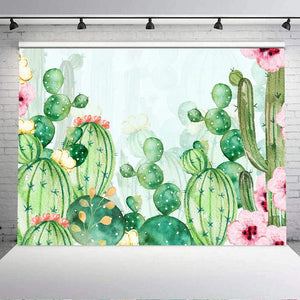 Cactus Floral Fiesta Photo Backdrop Baby Shower Bridal Shower Themed Background for Photography - Decotree.co Online Shop